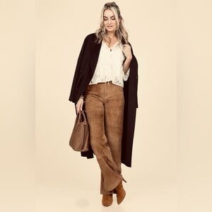 Le Cuir Camel Suede High Rise Straight Leg Pants Size 42